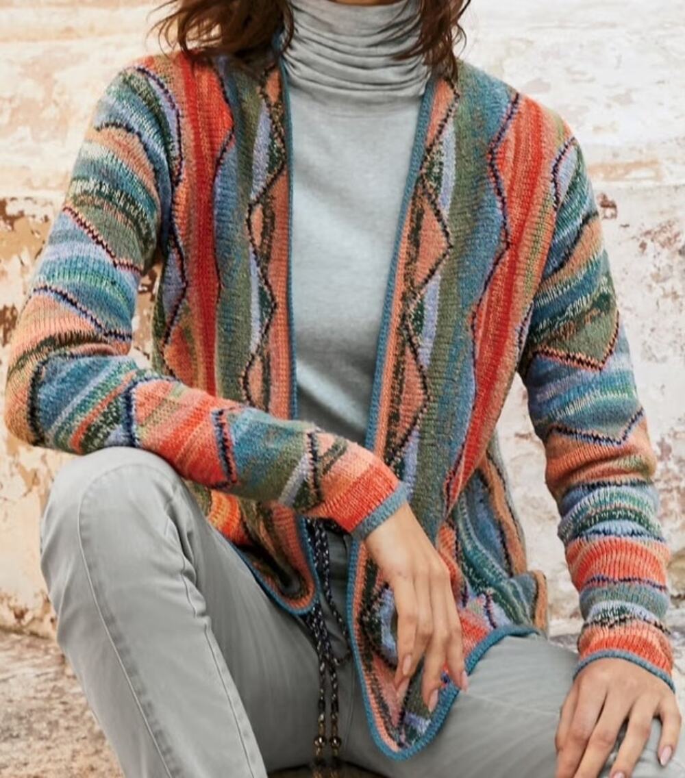 $598 Peruvian Connection Kaffe Fassett Carlsbad Pima Cotton Cardigan Sweater XL